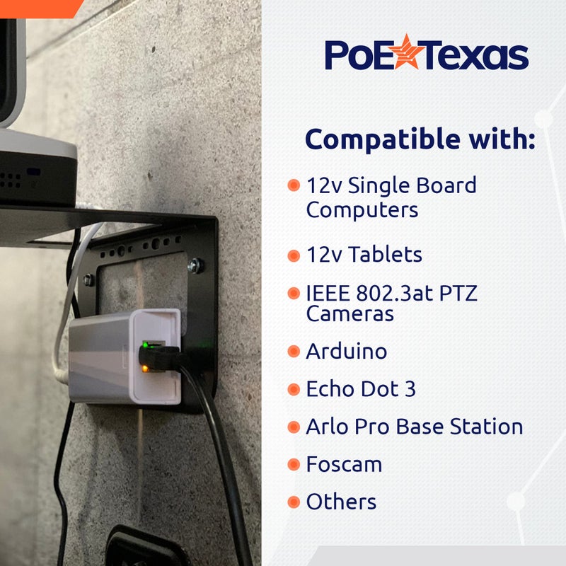 PoE Texas 12 Volt PoE+ - IEEE 802.3at - Splitter Splits Power Over Ethernet to 12v DC & Gigabit Data with Opto-Isolation Protection for 12v 25w Devices, Tablets, Single Board Computers, PTZ Cameras - Image 3